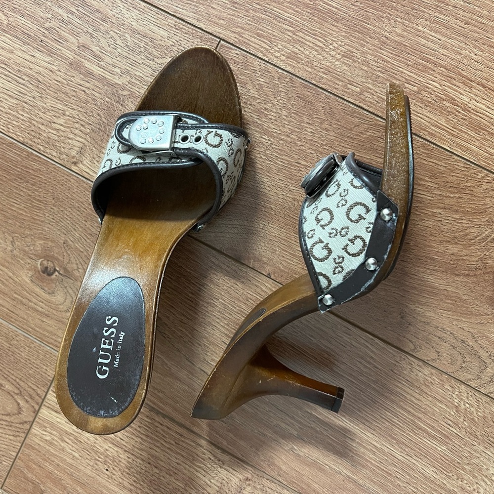Guess Women's Brown and Black Heeled Sandals